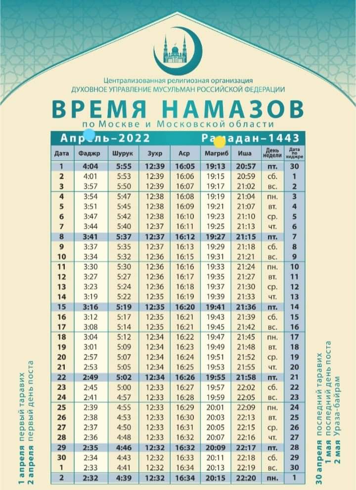 مواقيت الإمساك والإفطار