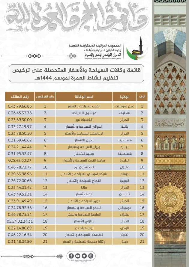 الوكالات السياحية المعنية بتنظيم العمرة