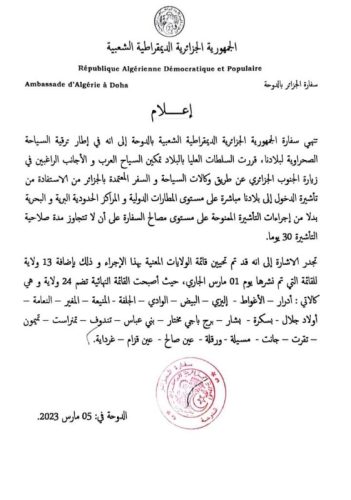 تسهيلات جديدة في منح الفيزا إلى الجزائر