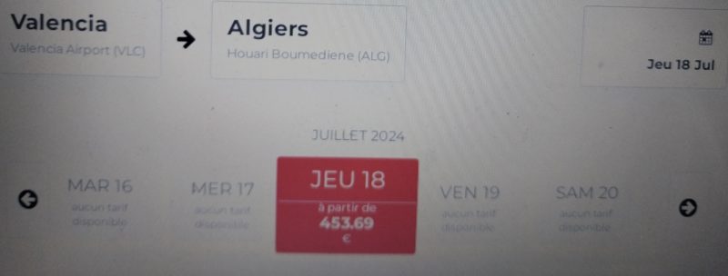 أسعار رحلات "فالنسيا الجزائر"